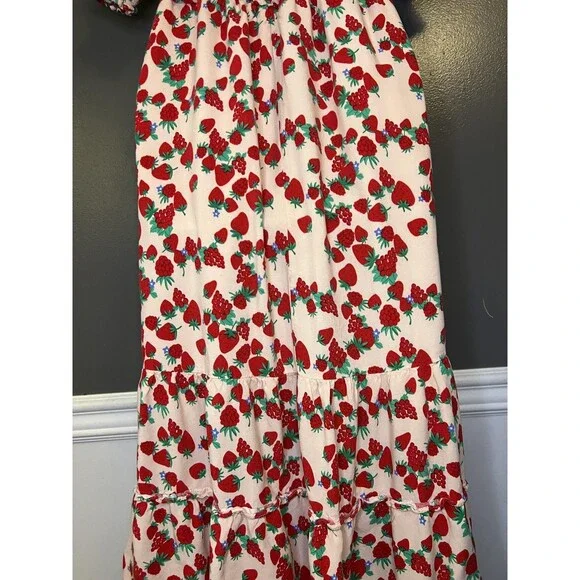 Betsey Johnson Dress Womens XS Strawberry Puff Sleeve Smocked Maxi Sundress - Picture 8 of 10